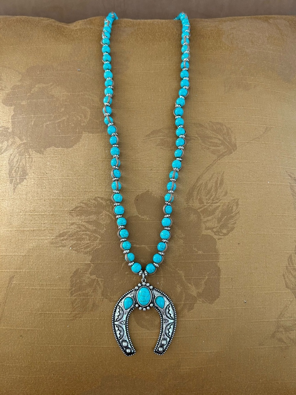 Idyllwind Hey Girl Turquoise Bead & Silver Toned Crescent Pendant Long Necklace